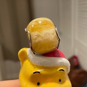 Adjustable baltic amber ring butterscotch milky white